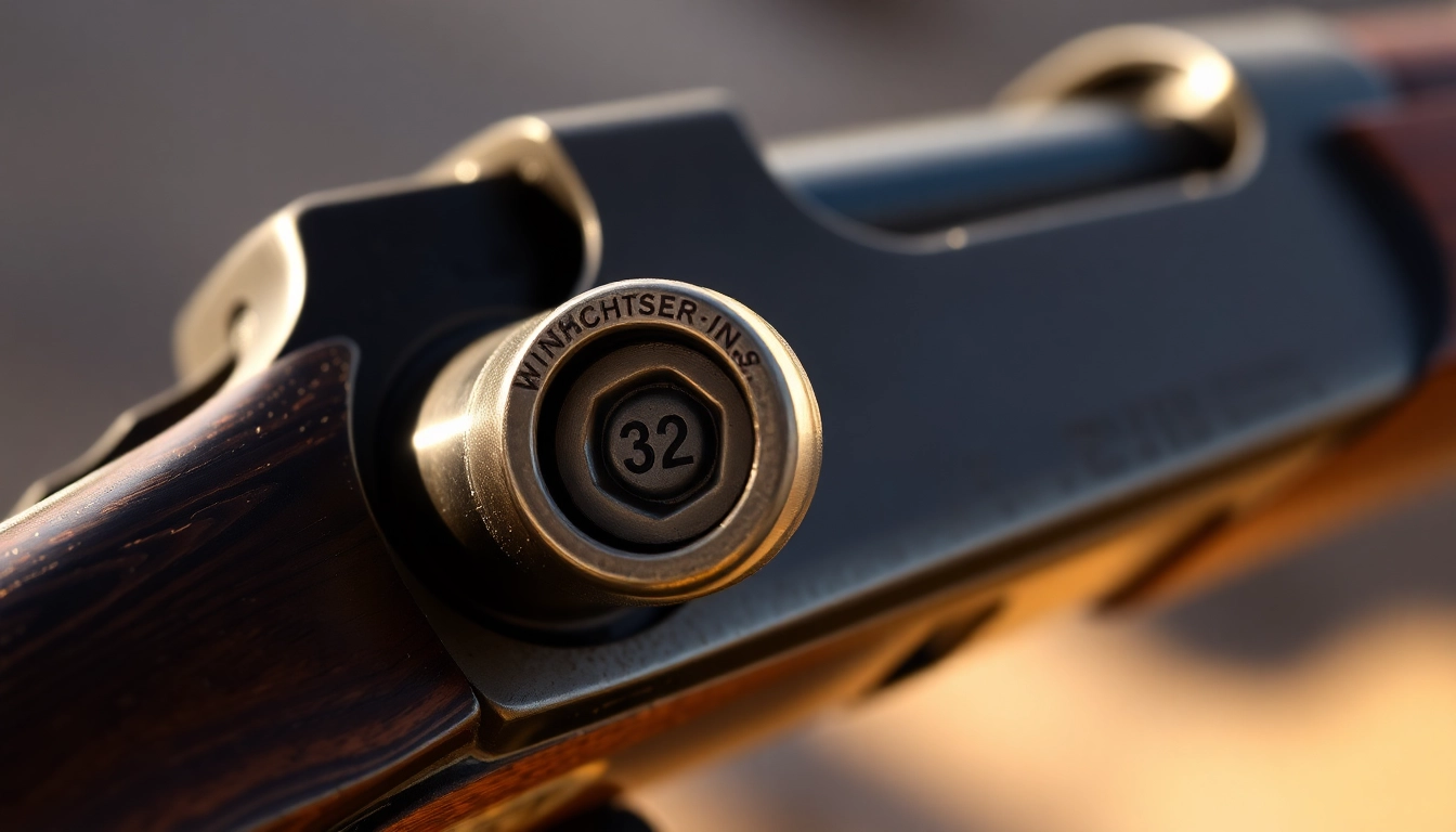 The 32WIN cartridge loaded in a classic Winchester rifle ready for hunting or collection, highlighting historical firearm design features.