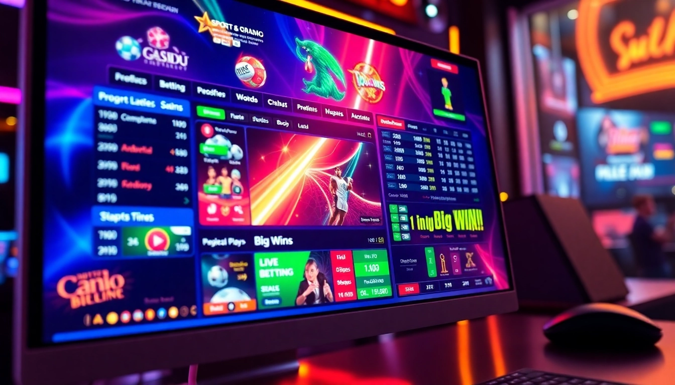 Digital sportsbook and casino interface with vibrant colors and betting graphics