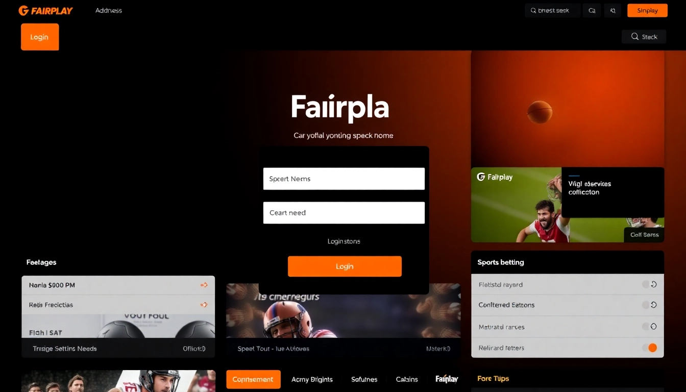 Fairplay login screen with a modern, user-friendly interface, vibrant orange and black colors, and clear call-to-action buttons for sports betting in India.