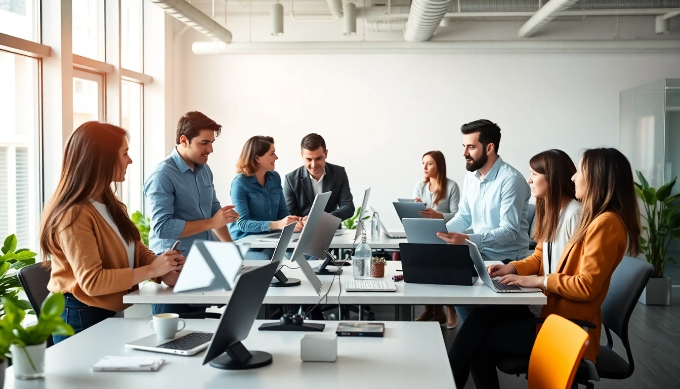 Startup Business News team collaborating in a vibrant modern office environment