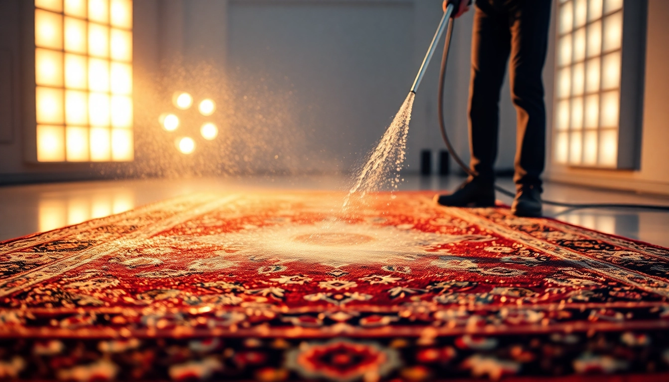 Professional team performs Lavaggio tappeto Milano on a Persian rug with water jets and deep