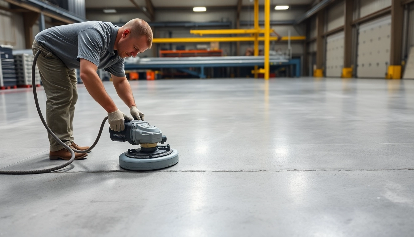 Experienced floor preparation Birmingham team leveling concrete for flawless flooring installation