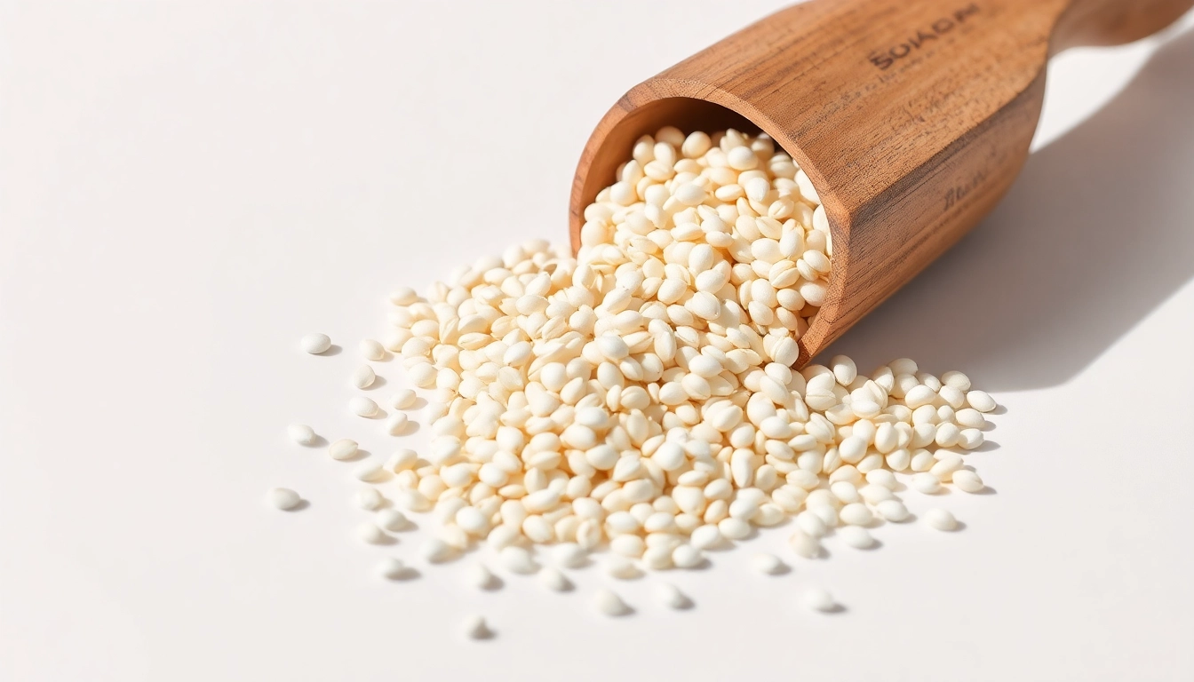 White Quinoa Seeds being scooped in a bright kitchen environment to showcase their quality and